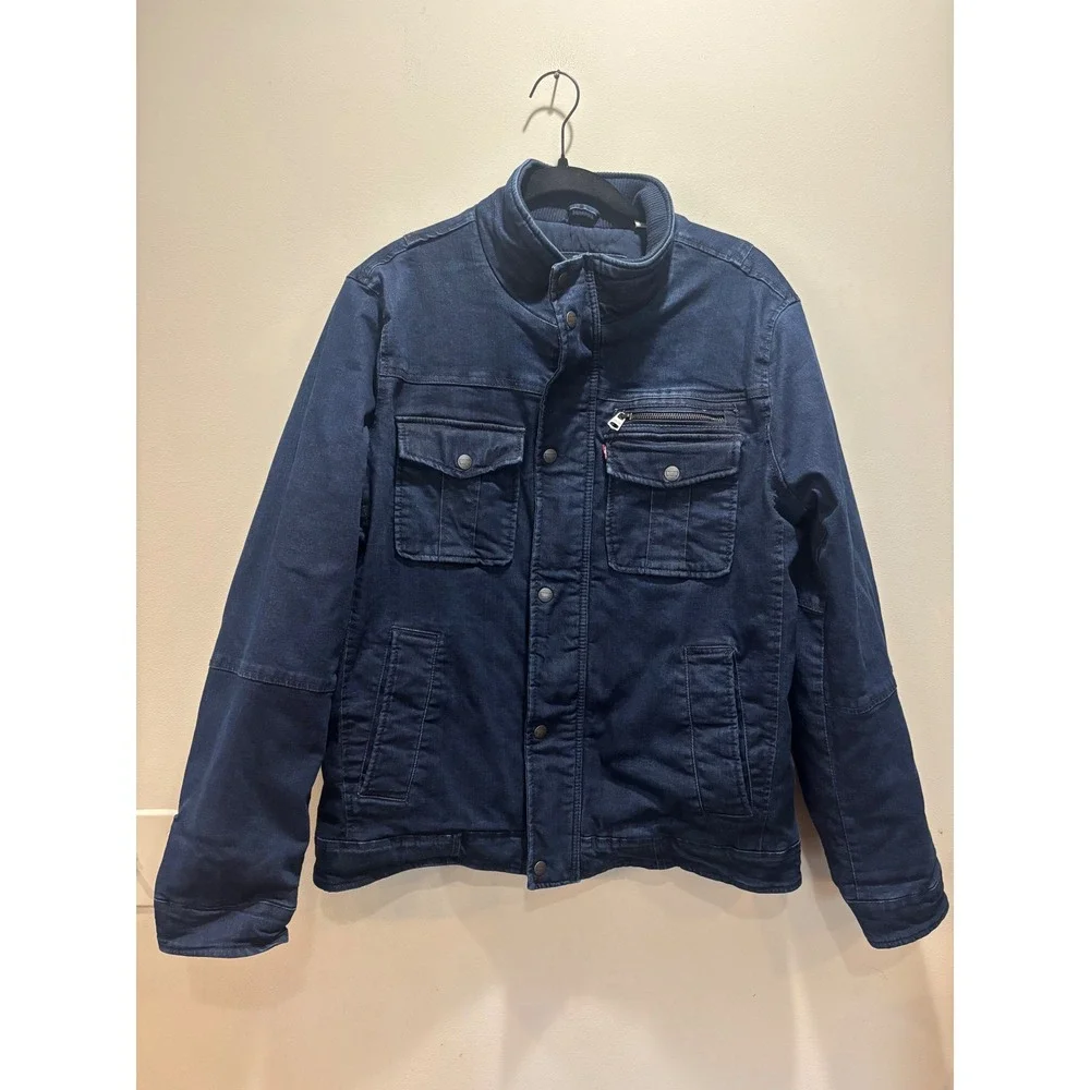 Levis Mens‎ Dark Wash Denim Quilted Field Jacket Blue Medium Utility